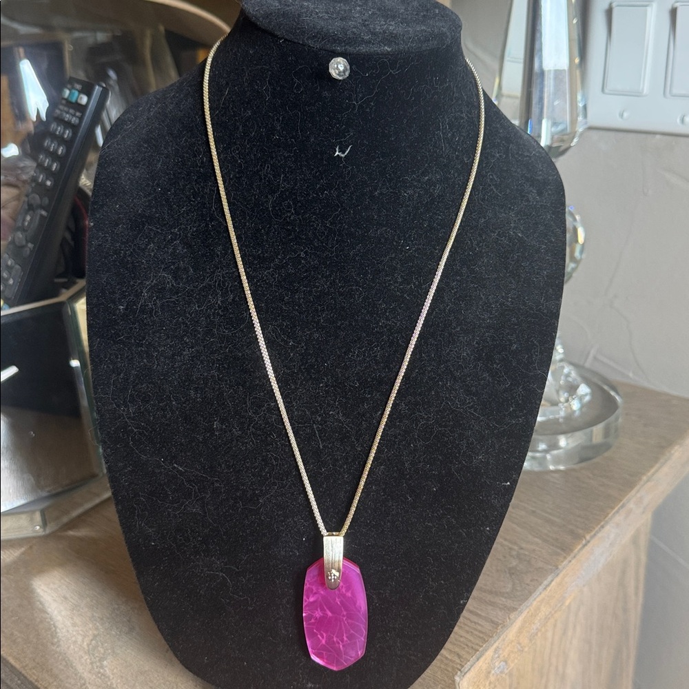 Gold Necklace with Pink Pendant.  Kendra Scott